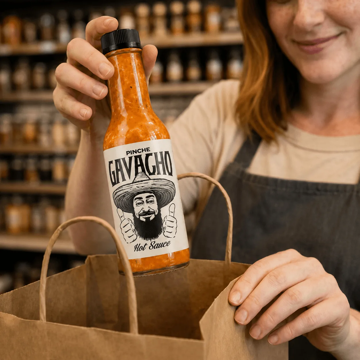 Customer adding Pinche Gavacho hot sauce to a shopping bag